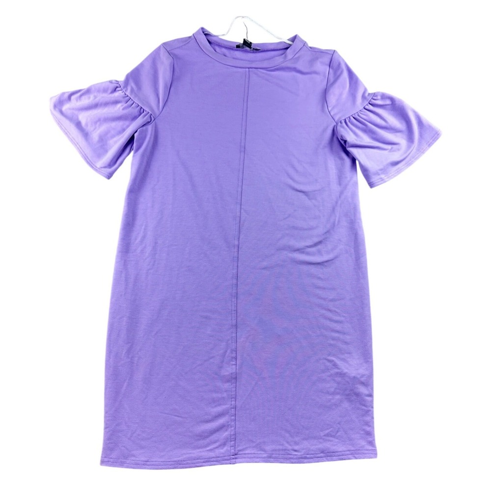 Atmosphere T-Shirt Mini‎ Dress Women 6 Purple Flounce Sleeve Casual Jersey Knit